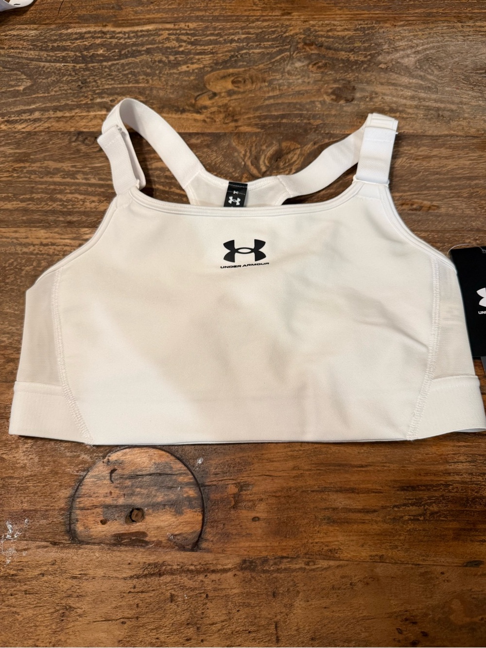 Under Armour UA HeatGear High White Sports Bra with Black Logo